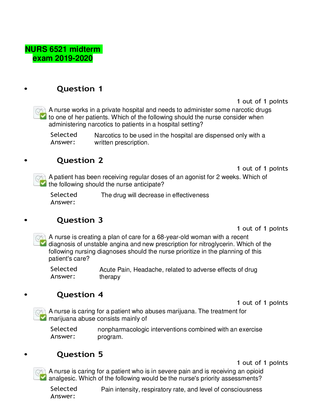 Preview image of NURS 6521 midterm exam 2019-2020 document